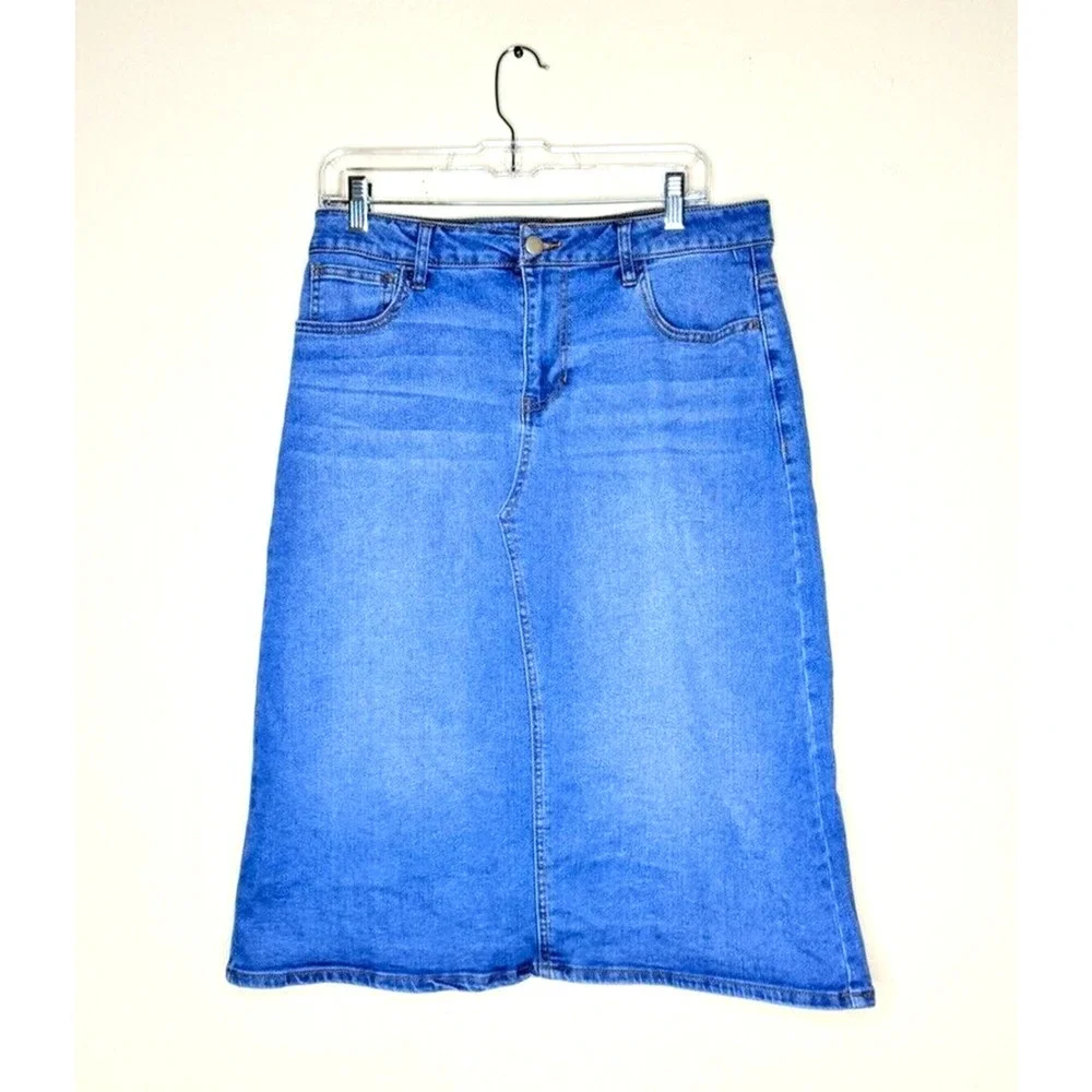 Baccini Y2K Long Denim Skirt 8 Medium Modest Jean Skirt Cowgirl Boho Western